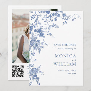 Victorian Blue French Garden Floral Photo Wedding Save The Date