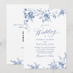 Victorian Blue French Garden Floral Wedding Invitation