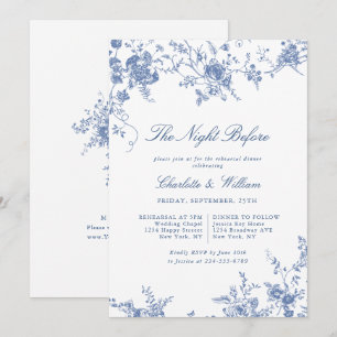 Victorian Blue French Garden Rehearsal Dinner Invitation