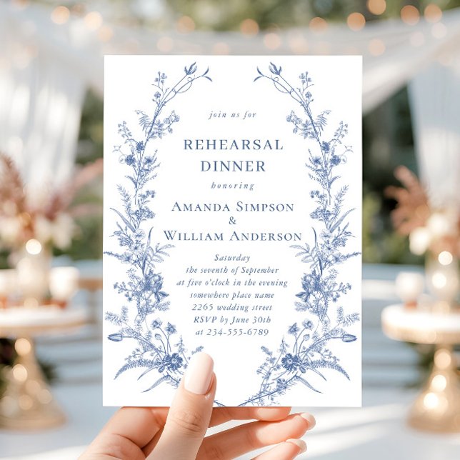 Victorian Blue French Garden Rehearsal Dinner Invitation (Creator Uploaded)