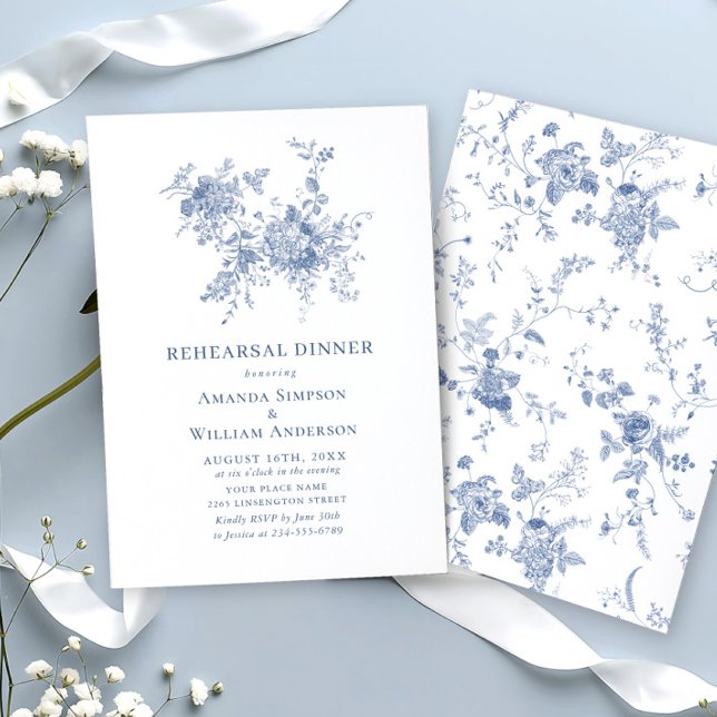 Victorian Blue French Garden Rehearsal Dinner Invitation (Creator Uploaded)