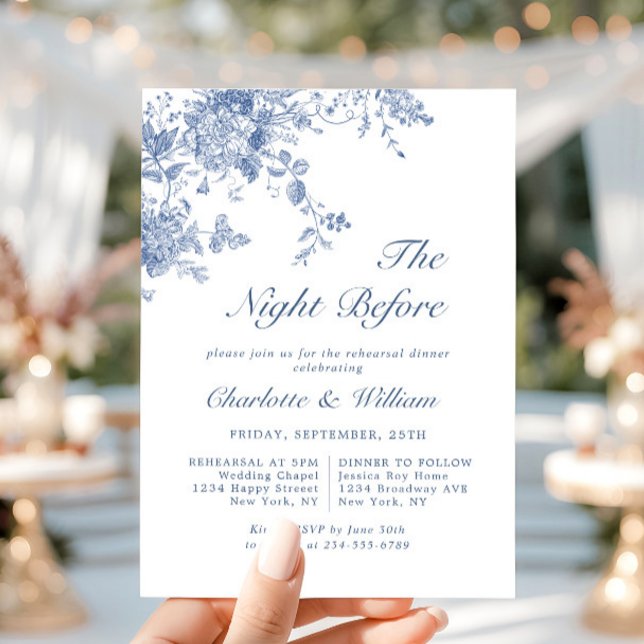 Victorian Blue French Garden Rehearsal Dinner Invitation (Creator Uploaded)