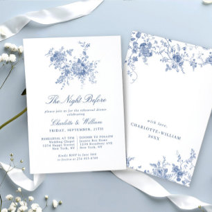 Victorian Blue French Garden Rehearsal Dinner Invitation