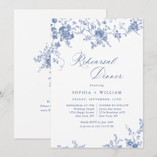 Victorian Blue French Garden Rehearsal Dinner Invitation
