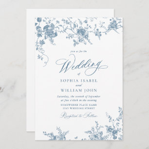Victorian Blue French Garden Toile Floral Wedding Invitation
