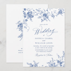 Victorian Blue French Garden Toile Floral Wedding Invitation