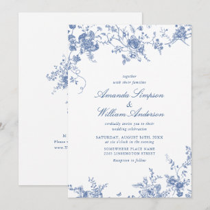 Victorian Blue French Garden Toile Wedding Invitation