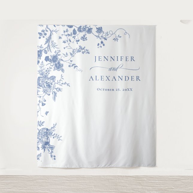 Victorian Blue French Garden Wedding Backdrop Tapestry (Front)