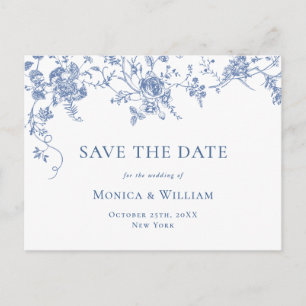 Victorian Blue French Garden Wedding Save the Date Postcard