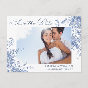 Victorian Blue French Garden Wedding Save the Date Postcard