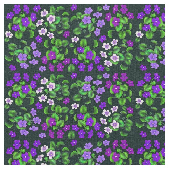 Victorian Blue Purple Garden Violets Fabric (Close Up)