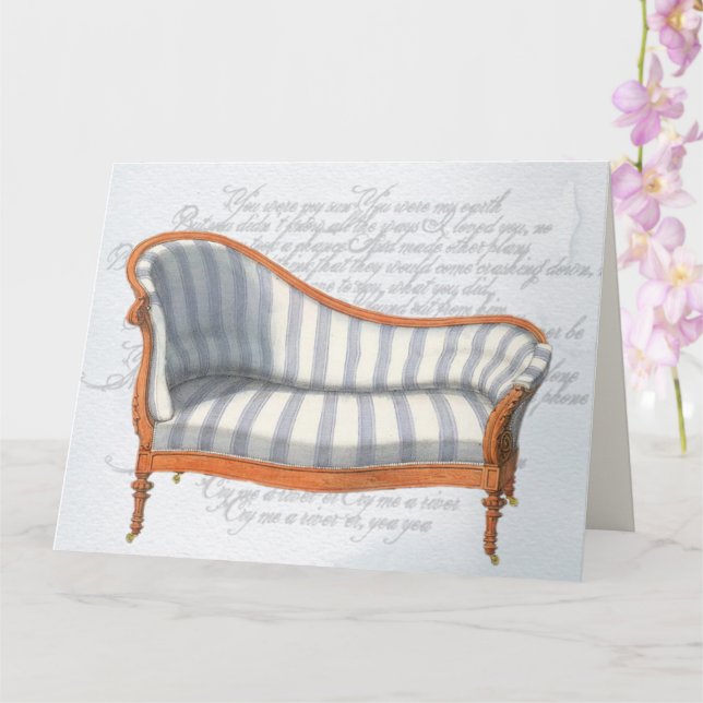 Victorian Blue Stripe Chaise Lounge Card (Orchid)