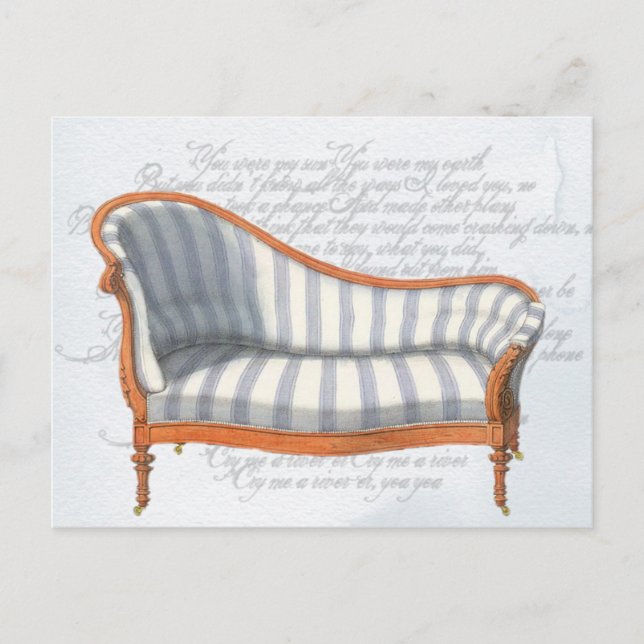 Victorian Blue Stripe Chaise Lounge Invitation Postcard (Front)