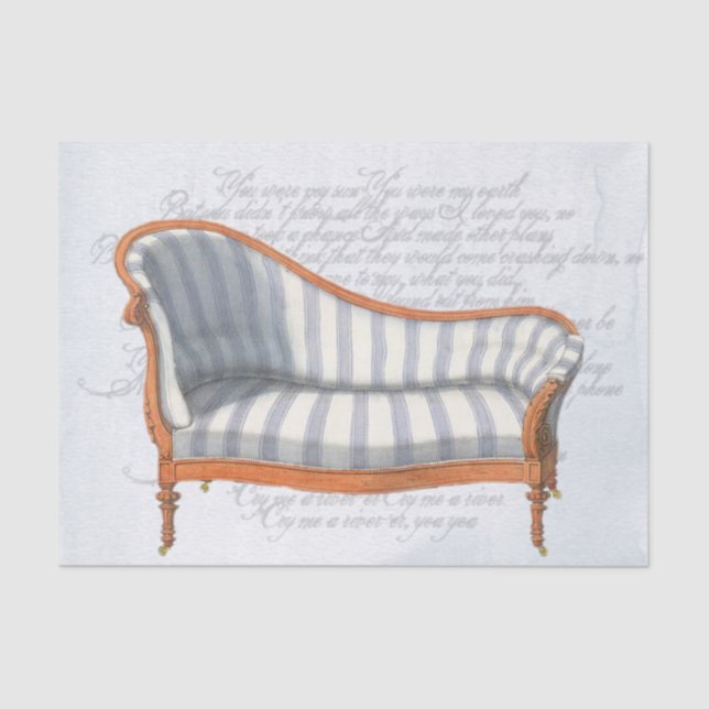 Victorian Blue Stripe Chaise Lounge Tissue Paper (Front)