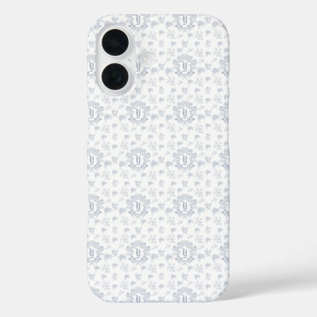 Victorian Blue Toile Repeating Monogram Name Case-Mate iPhone Case (Back)
