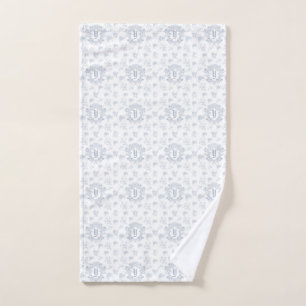 Victorian Blue Toile Repeating Monogram Name Hand Towel