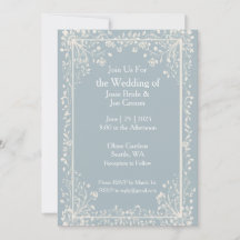 Victorian blue wedding invitation