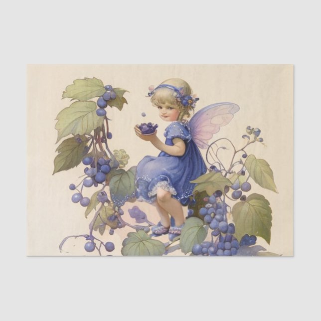 Victorian “Blueberry Fairy” in a Leafy Garden Wrap Tissue Paper (Front)