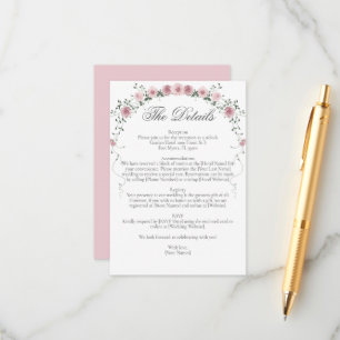 Victorian Blush Pink Floral Vine Wedding Details Enclosure Card
