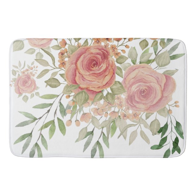 Victorian blush pink roses watercolor art bath mat (Front)