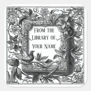 Victorian Bookplate with Bird Square Sticker