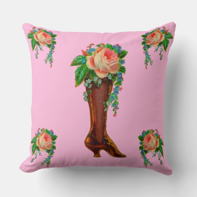 Victorian boot holding flowers cushion (Front)