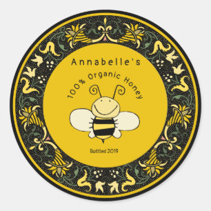 Victorian Border Cute Honey Bee Classic Round Sticker
