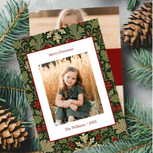 Victorian Botanical Dark William Morris 3 Photo Holiday Card