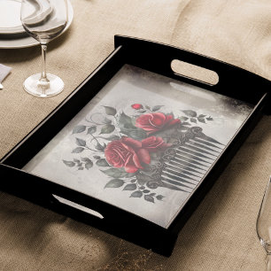 Victorian Boudoir Old Hair Comb with Red Roses Tissue Paper