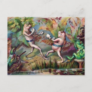 Victorian Boxing Frogs Christmas Postcard