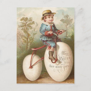 Victorian Boy Bicycle Easter Egg Holiday Postcard