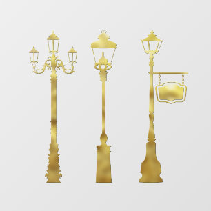 Victorian brass Lamp post lantern gold winter Window Cling