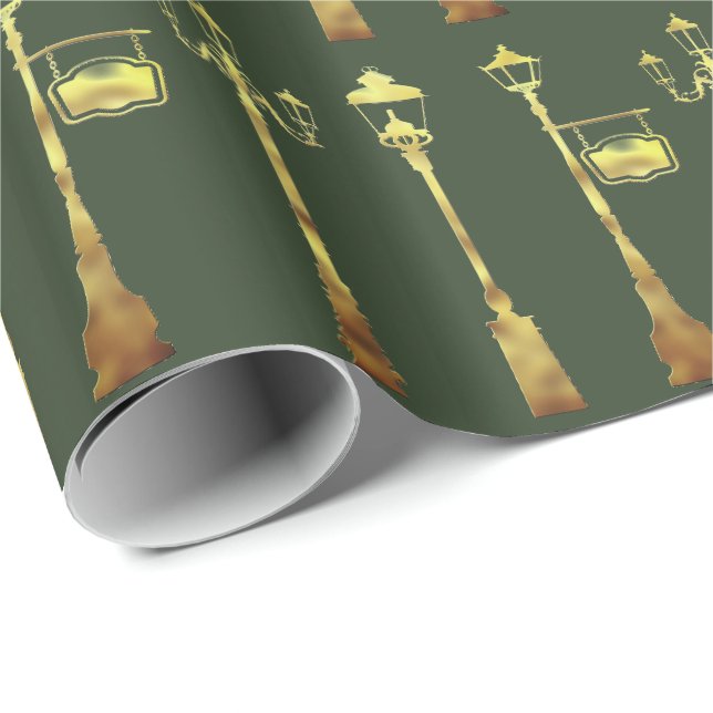 Victorian brass Lamp post lantern green Wrapping Paper (Roll Corner)