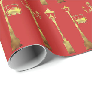 Victorian brass Lamp post lantern red Wrapping Paper