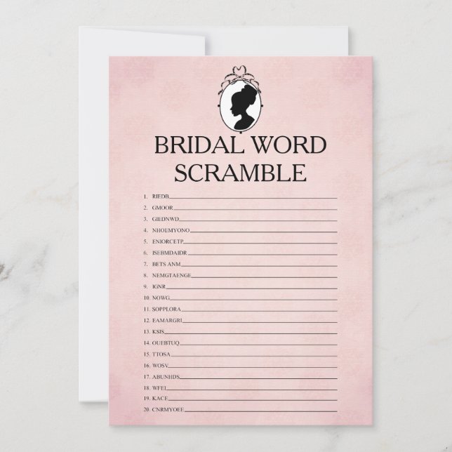 Victorian Bridal Shower Word Scramble Game Card (Front)