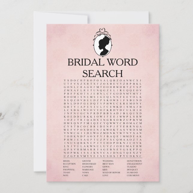 Victorian Bridal Shower Word Search Game Card (Front)