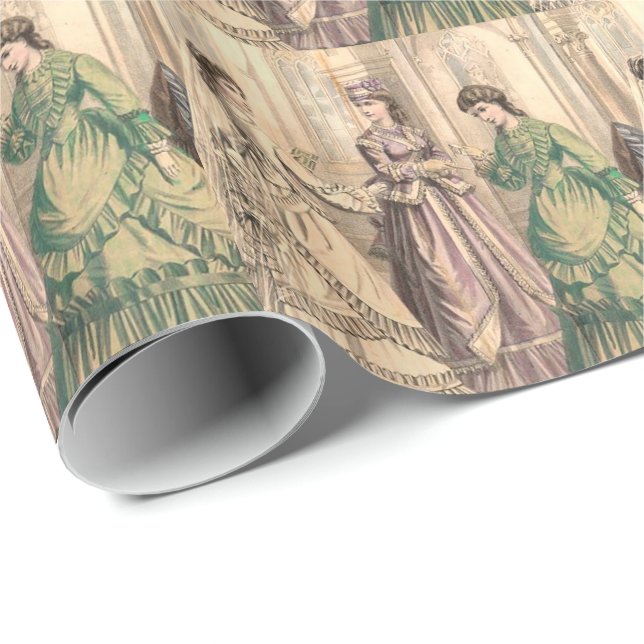 Victorian Bride and attendants Wrapping Paper (Roll Corner)