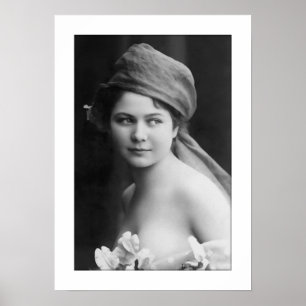 victorian bride black and white, flowers portrait poster