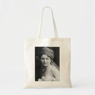 victorian bride black and white, flowers soft port tote bag