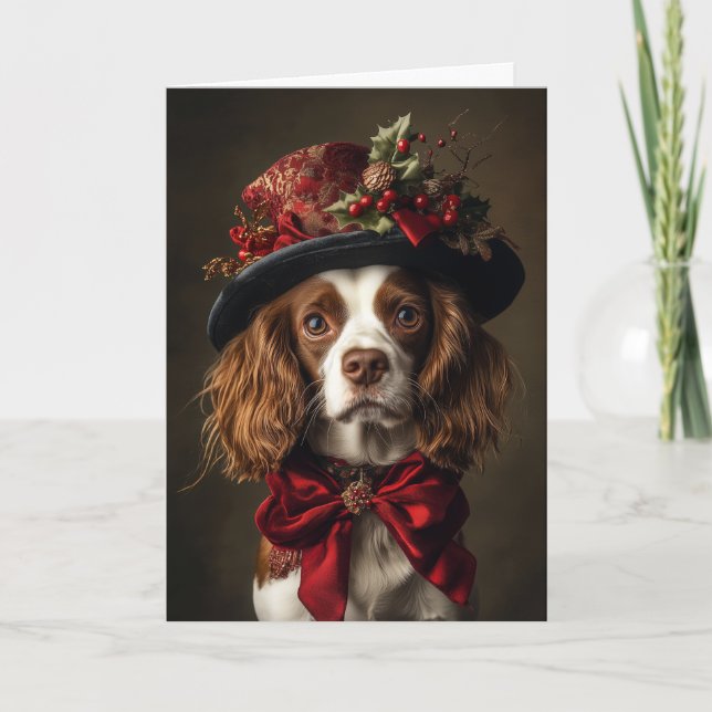 Victorian Brittany Spaniel Christmas Holiday Card (Front)