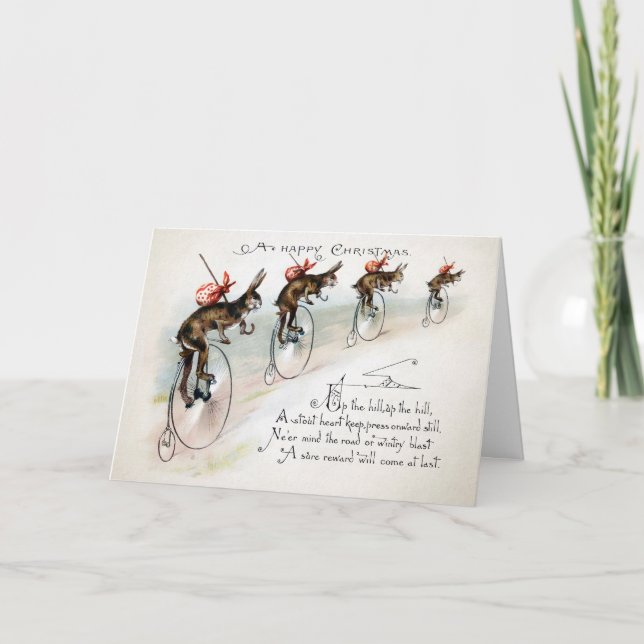 Victorian Bunnies on Bikes Christmas Card (Front)