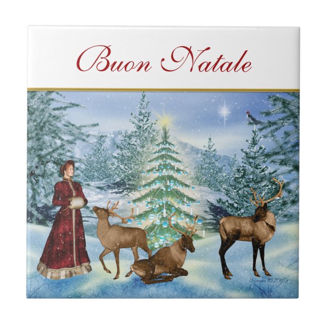Victorian Buon Natale Ceramic Decorative Tile (Front)