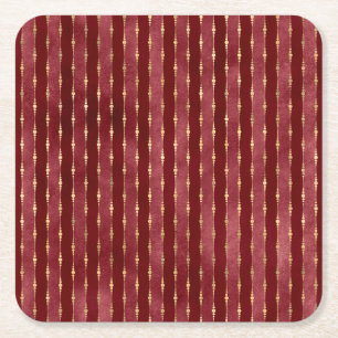 Victorian Burgundy and Gold Stripe Square Paper Coaster