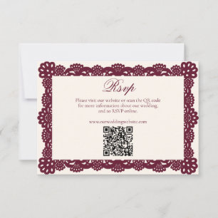 Victorian Burgundy Ivory Lace Wedding Website QR RSVP Card