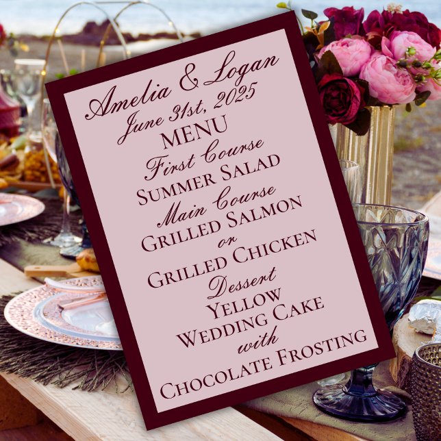 Victorian Burgundy Text & Frame Wedding Menu (Creator Uploaded)