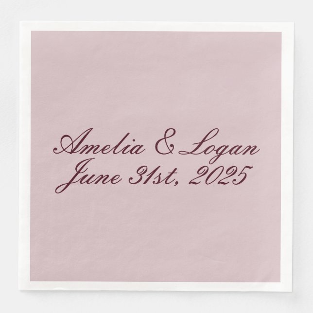 Victorian Burgundy Text on Mauve Wedding Napkin (Front)