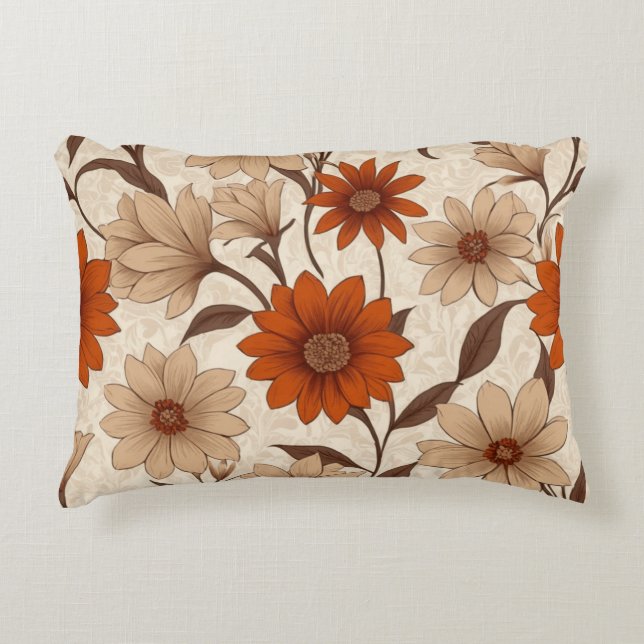 Victorian burnt orange floral accent pillow (Front)