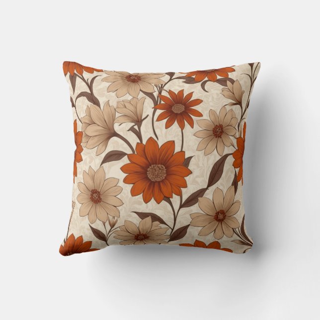 Victorian burnt orange floral Throw pillow (Back)