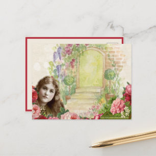 Victorian Cabbage Roses Woman Floral Postcard