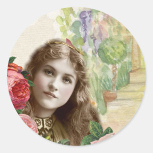 Victorian Cabbage Roses Woman Floral Sticker